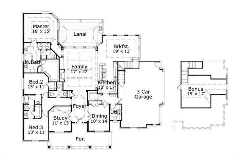 Floor Plan First Story of Country Plan #156-1449