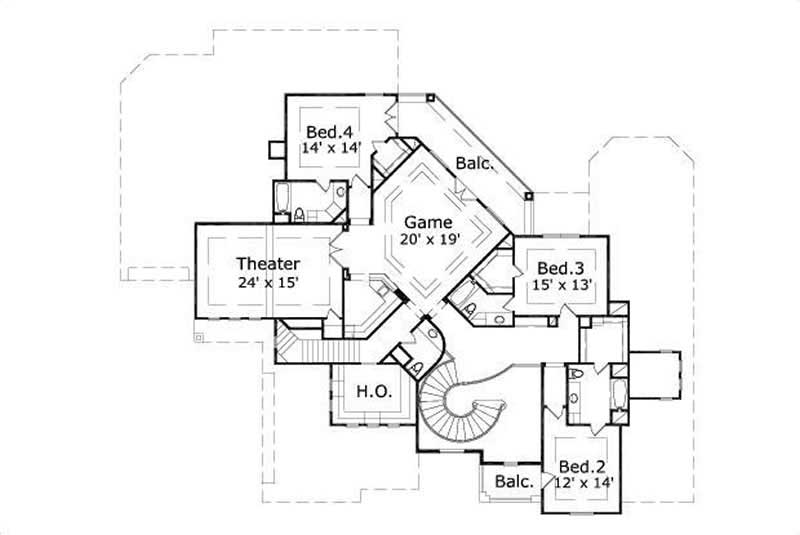Floor Plan Second Story of Luxury Plan #156-1450