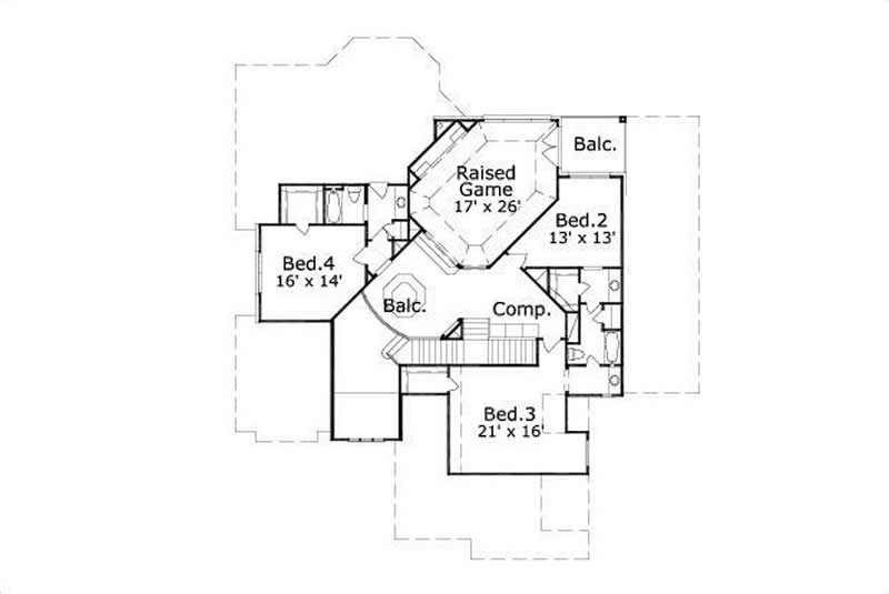 Floor Plan Second Story of Luxury Plan #156-1451