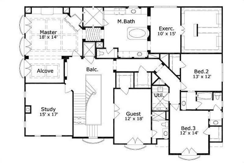 Floor Plan Second Story of Luxury Plan #156-1452