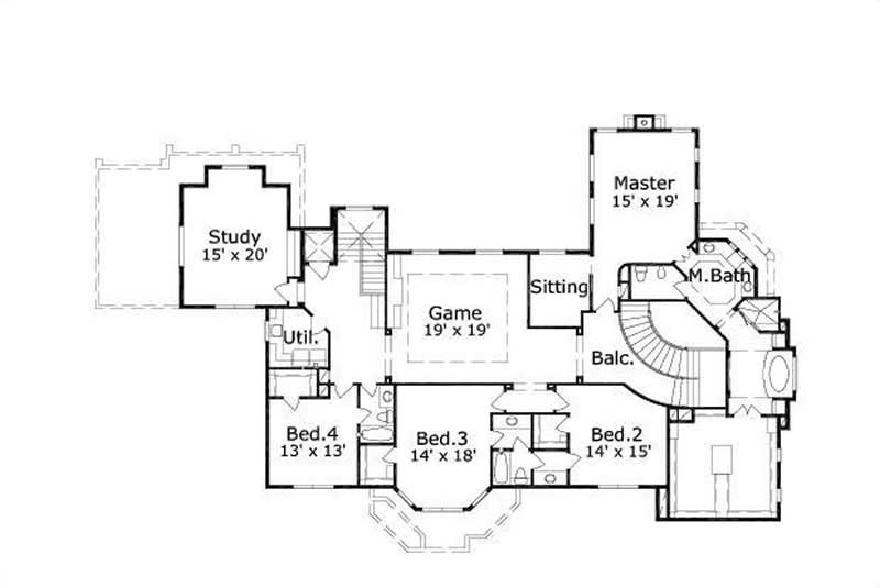 Floor Plan Second Story of Luxury Plan #156-1453