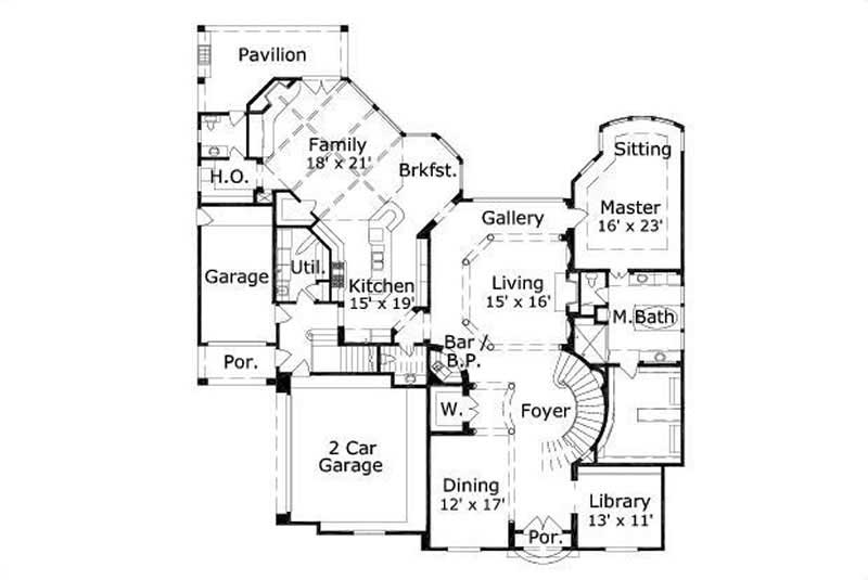Floor Plan First Story of Country Plan #156-1454