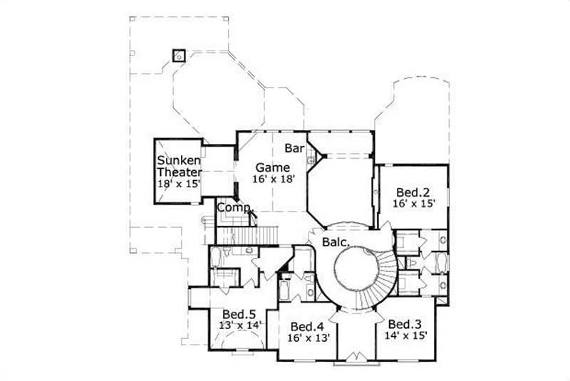 Floor Plan Second Story of Country Plan #156-1454