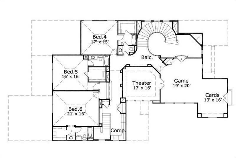 Floor Plan Second Story of Luxury Plan #156-1455