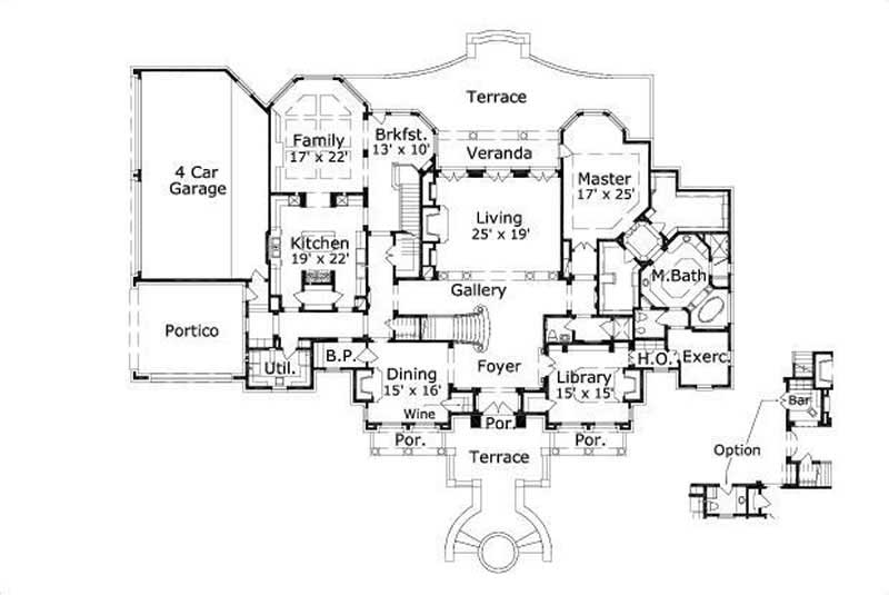 Floor Plan First Story of French Plan #156-1456