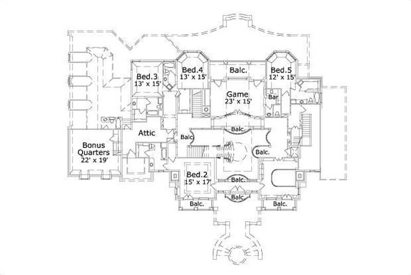 Floor Plan Second Story of French Plan #156-1456