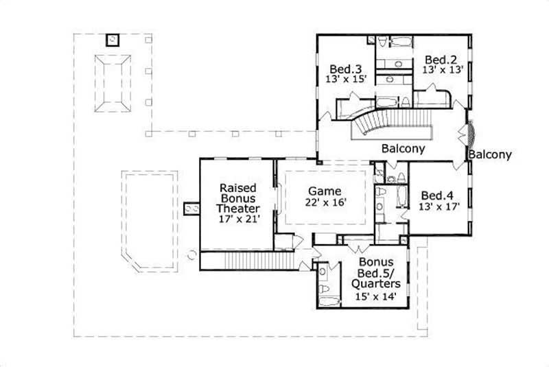 Floor Plan Second Story of Luxury Plan #156-1458