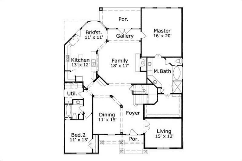 Floor Plan First Story of Country Plan #156-1460