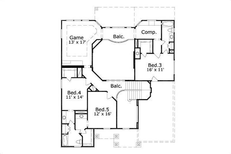 Floor Plan Second Story of Country Plan #156-1460