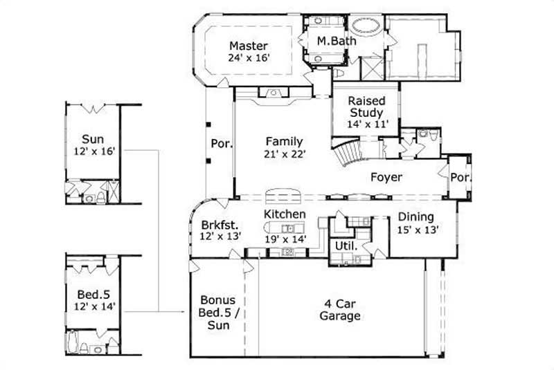 Floor Plan First Story of Mediterranean Plan #156-1461
