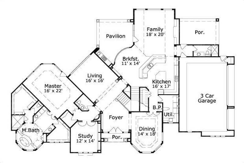 Floor Plan First Story of Mediterranean Plan #156-1462