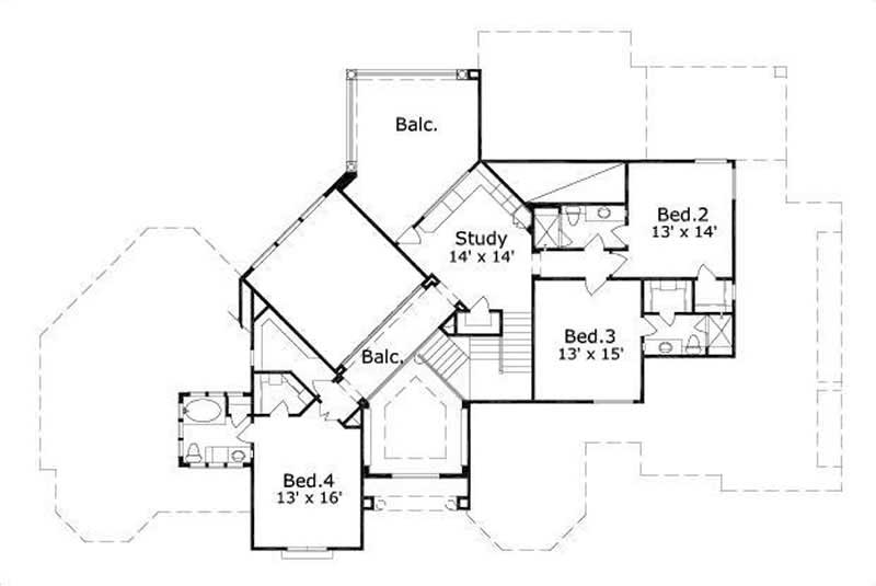 Floor Plan Second Story of Mediterranean Plan #156-1462