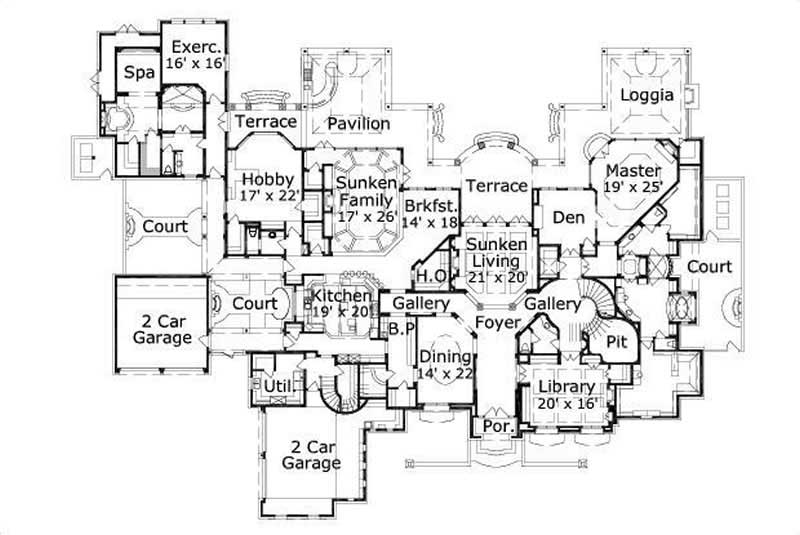 Floor Plan First Story of French Plan #156-1464