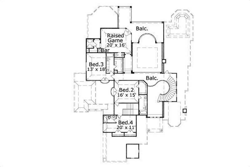 Floor Plan Second Story of Spanish Plan #156-1466
