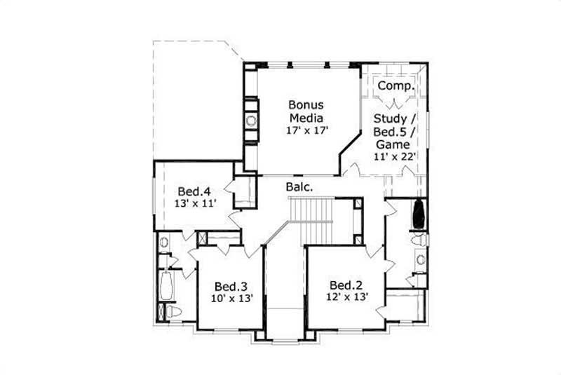 Floor Plan Second Story of Traditional Plan #156-1469