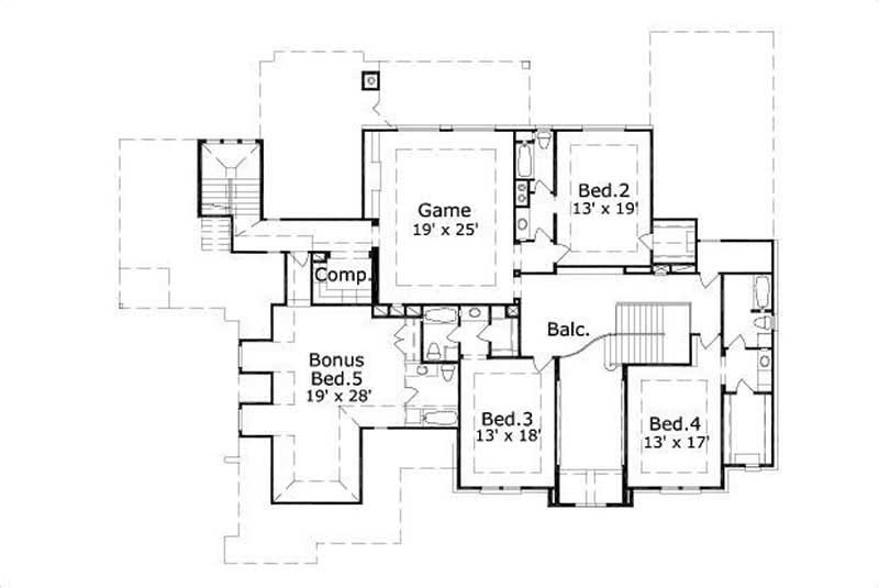 Floor Plan Second Story of Luxury Plan #156-1473