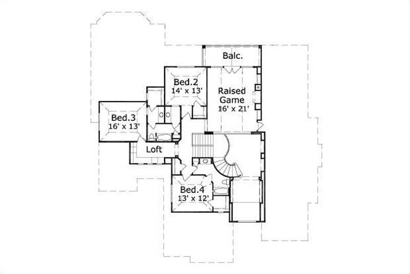 Floor Plan Second Story of Country Plan #156-1474