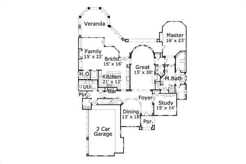 Floor Plan First Story of Luxury Plan #156-1476