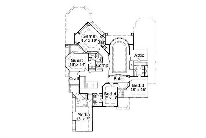Floor Plan Second Story of Luxury Plan #156-1476