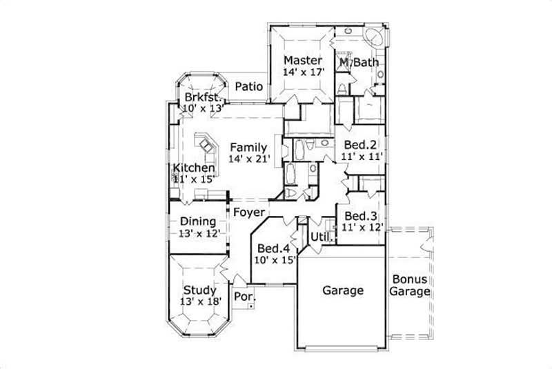 Floor Plan First Story of Ranch Plan #156-1477