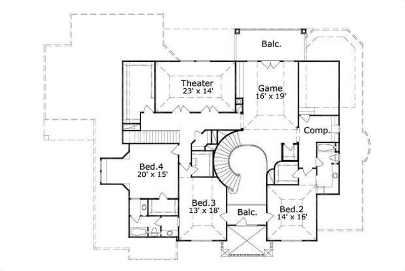 Floor Plan Second Story of Colonial Plan #156-1479