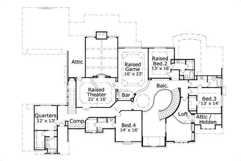 Floor Plan Second Story of Luxury Plan #156-1480