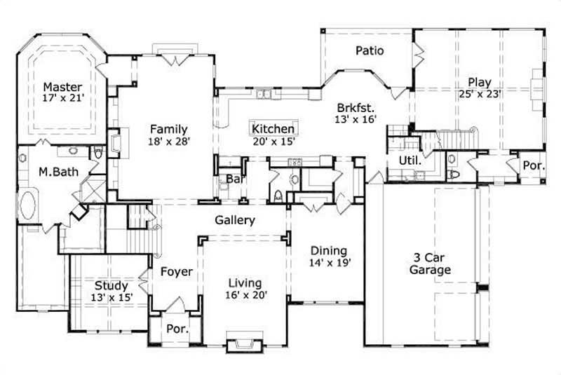 Floor Plan First Story of Country Plan #156-1481