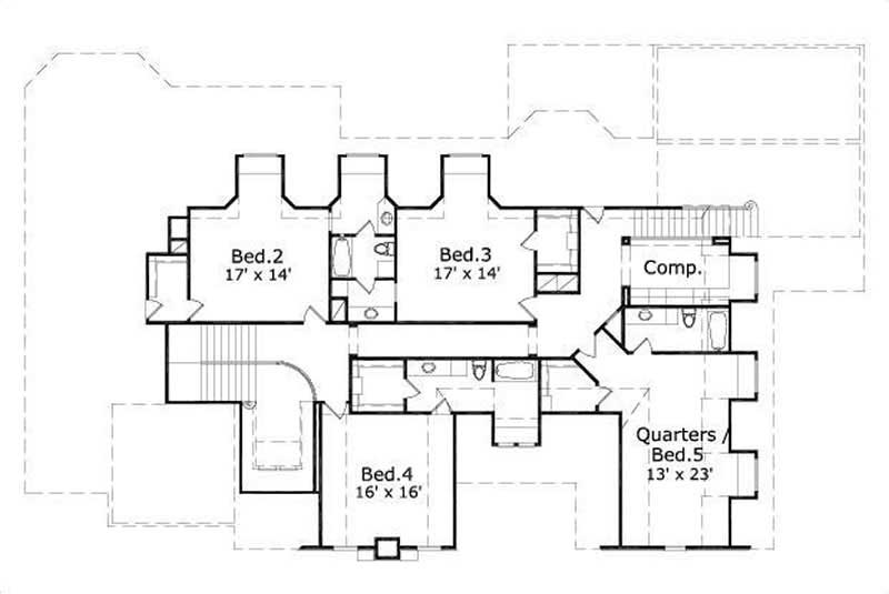 Floor Plan Second Story of Country Plan #156-1481