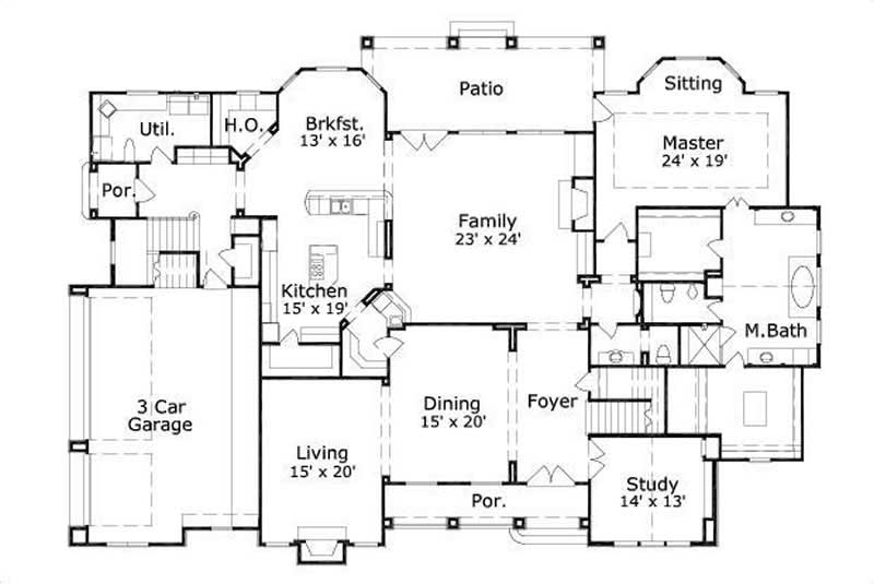Floor Plan First Story of Country Plan #156-1482