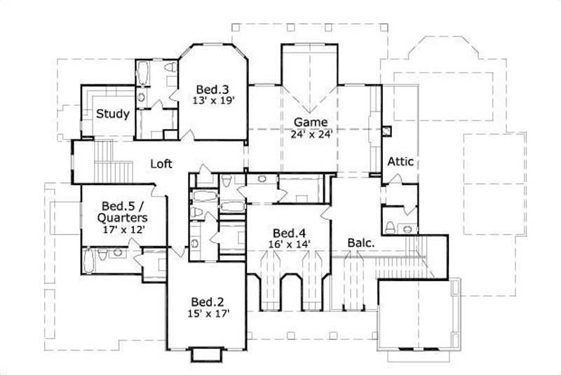 Floor Plan Second Story of Country Plan #156-1482