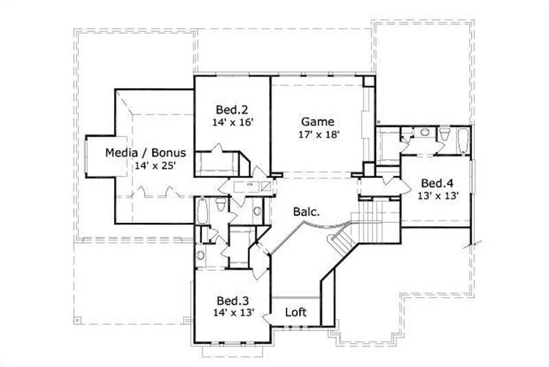 Floor Plan Second Story of Luxury Plan #156-1483