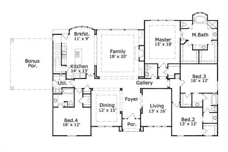 Floor Plan First Story of Country Plan #156-1486