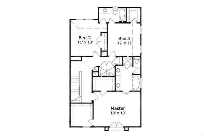Floor Plan Second Story of Multi-Level Plan #156-1489