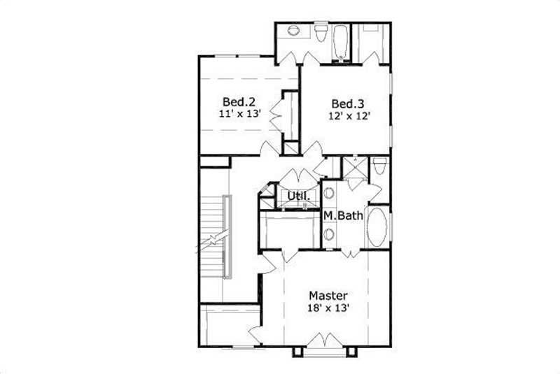 Floor Plan Second Story of Multi-Level Plan #156-1490