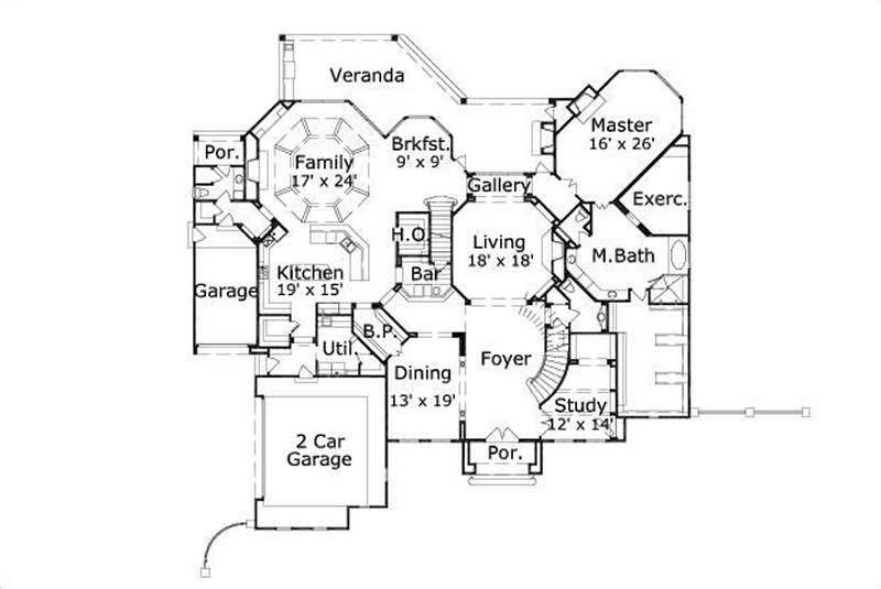 Floor Plan First Story of French Plan #156-1491