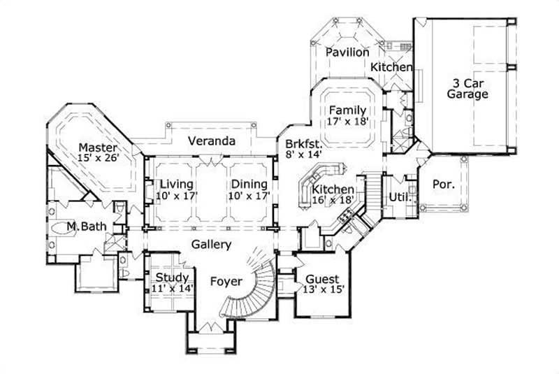 Floor Plan First Story of Luxury Plan #156-1493