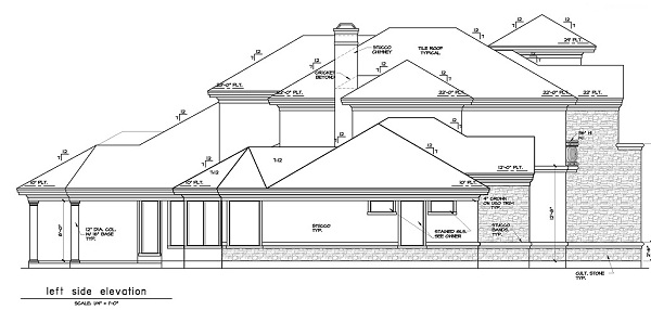 Home Plan Left Elevation of this 5-Bedroom,5255 Sq Ft Plan -156-1493