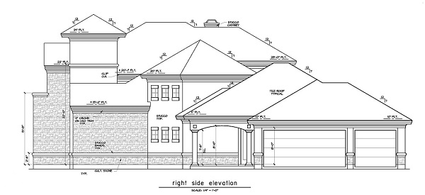 Home Plan Right Elevation of this 5-Bedroom,5255 Sq Ft Plan -156-1493