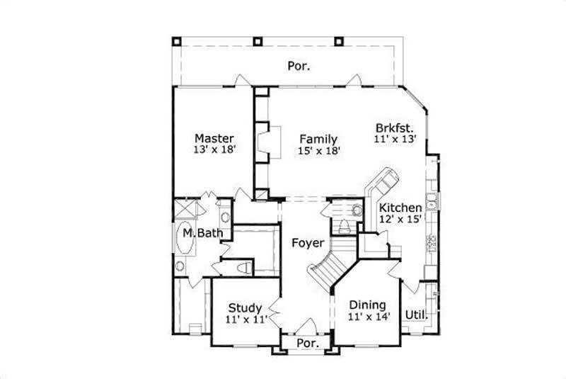 Floor Plan First Story of Mediterranean Plan #156-1496