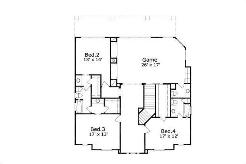 Floor Plan Second Story of Mediterranean Plan #156-1496