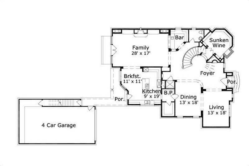 Floor Plan First Story of Country Plan #156-1500