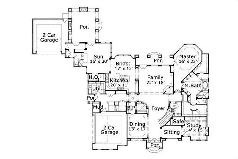 Floor Plan First Story of Luxury Plan #156-1505