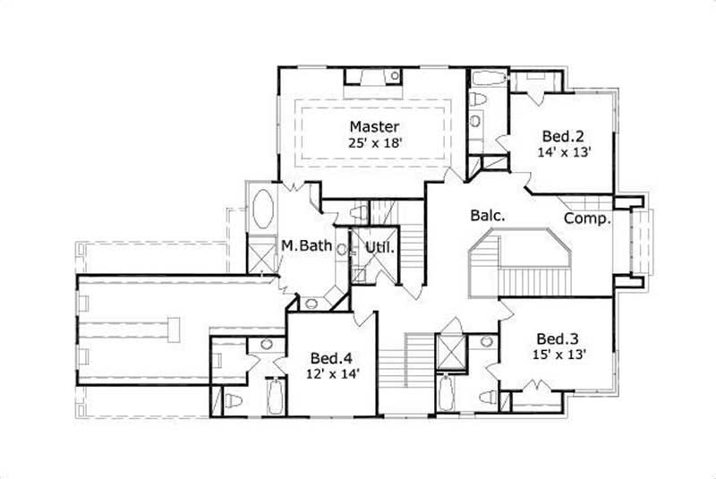 Floor Plan Second Story of Contemporary Plan #156-1509