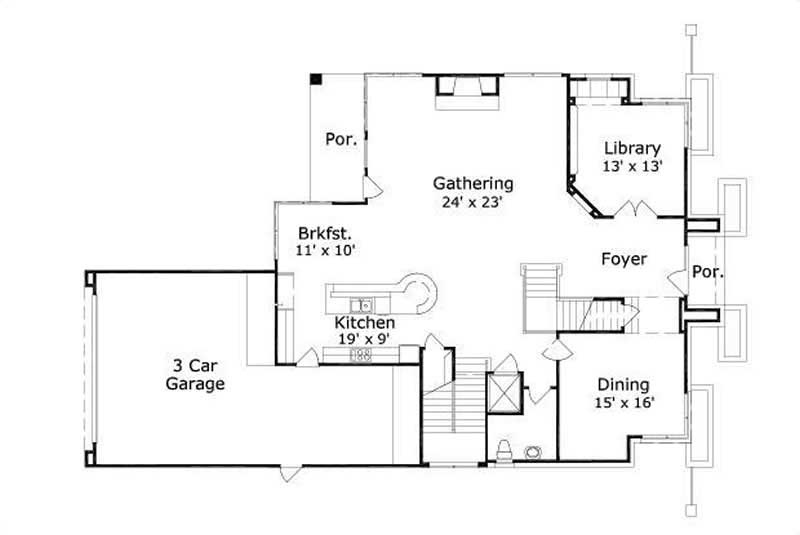 Floor Plan First Story of Contemporary Plan #156-1509