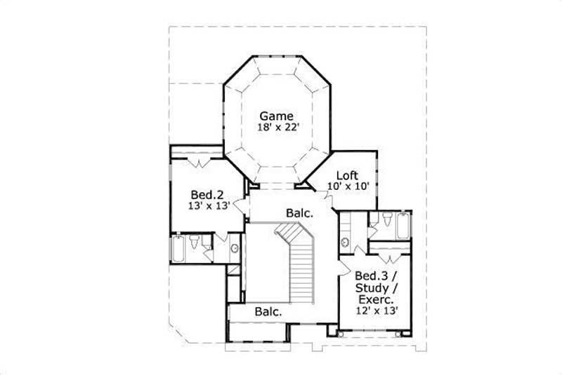Floor Plan Second Story of Mediterranean Plan #156-1510