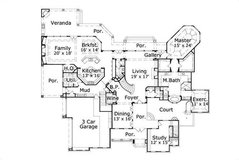 Floor Plan First Story of French Plan #156-1511