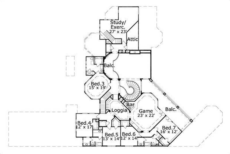 Floor Plan Second Story of Luxury Plan #156-1512