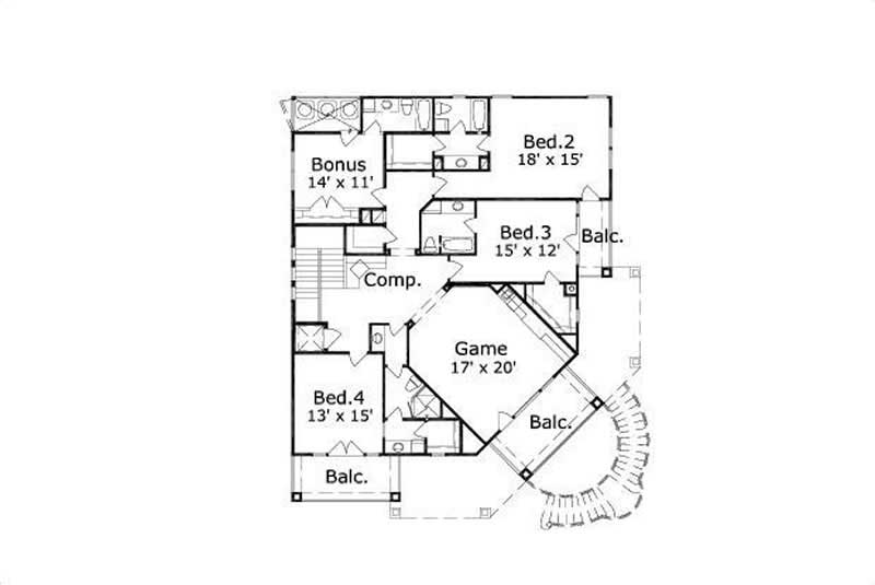 Floor Plan Second Story of Coastal Plan #156-1513