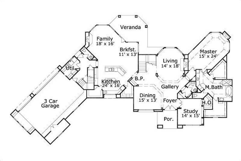 Floor Plan First Story of Craftsman Plan #156-1514
