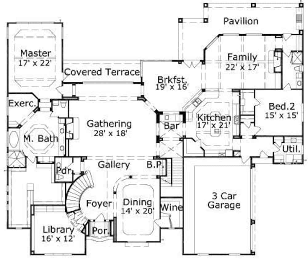 Main Level of Tuscan Plan #156-1517